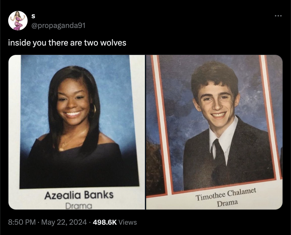 screenshot - inside you there are two wolves Azealia Banks Drama Views Timothee Chalamet Drama